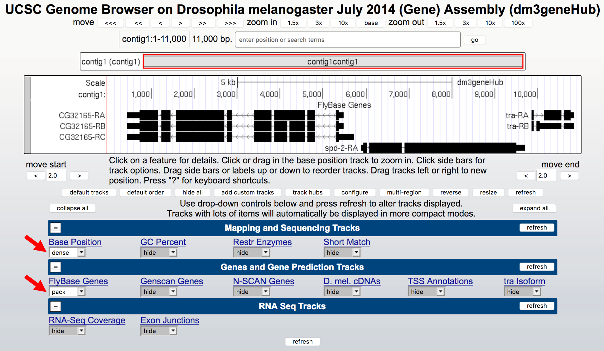 Display settings for the "July 2014 (Gene)" assembly